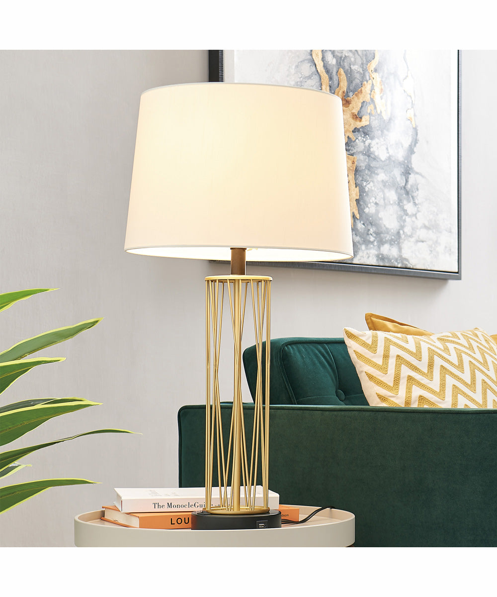 Breiton 2-Light 2 Pack-Table Lamp Antique Brass/Black/Fabric Shade With Usb