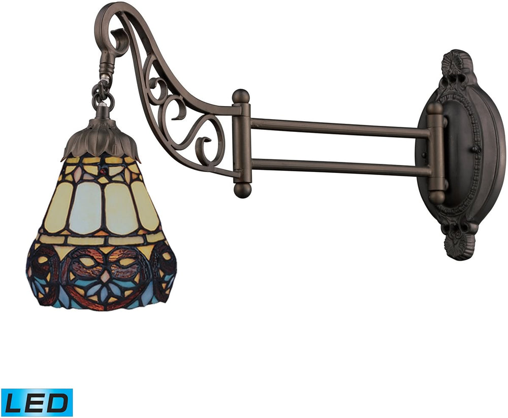 7"W Mix-N-Match 1-Light LED Swingarm Tiffany Bronze/Multicolor Glass
