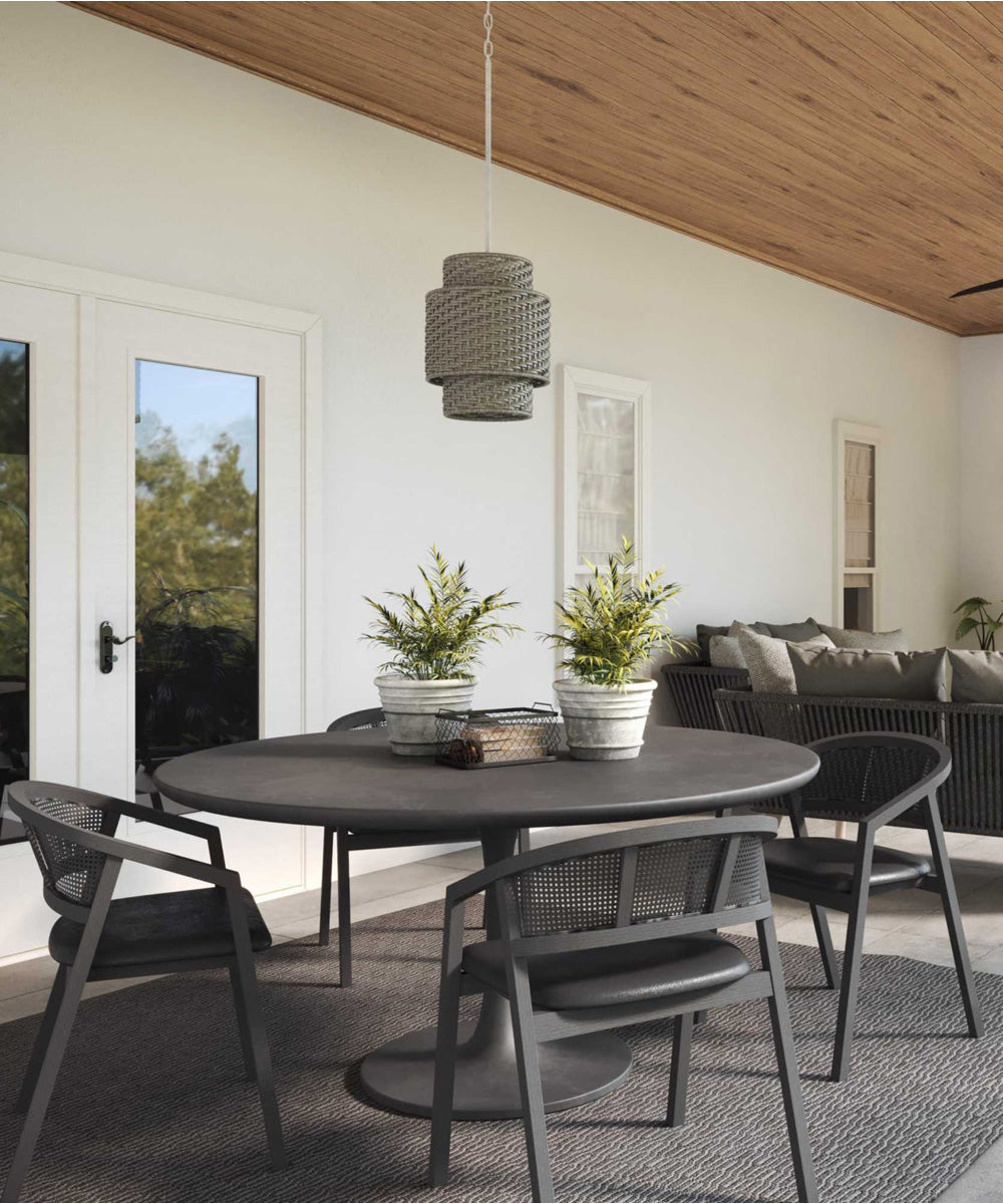 Manteo 1-Light with Weathered Grey Rattan Indoor/Outdoor Hanging Pendant Light Cottage White