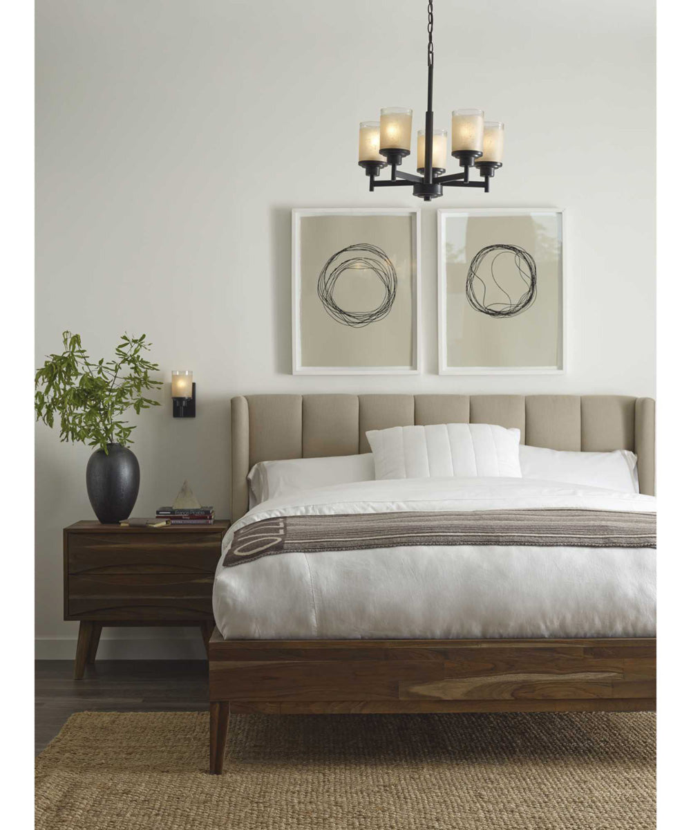 Alexa 5-Light Etched Umber Linen With Clear Edge Glass Modern Chandelier Light Antique Bronze