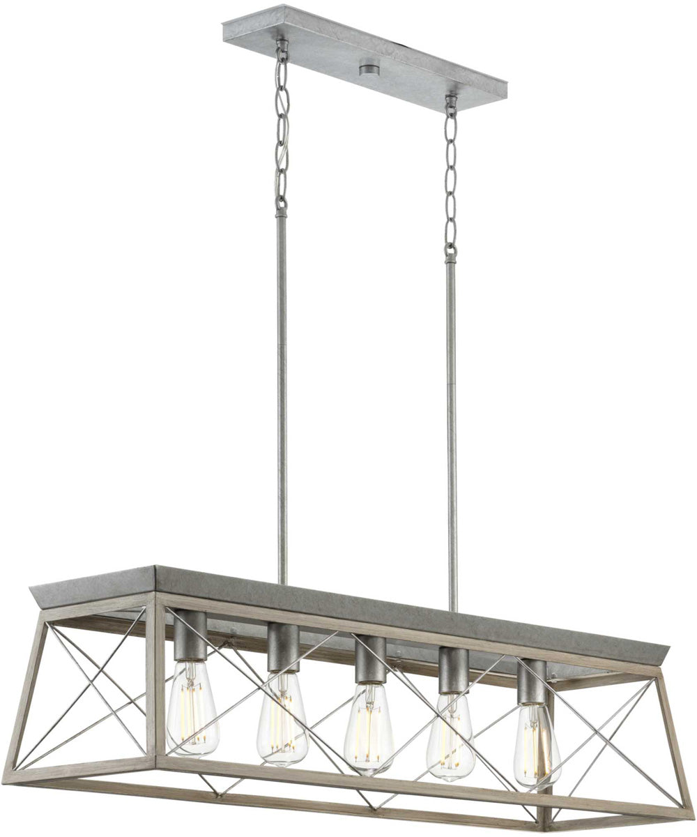 Briarwood 5-Light Galvanized Bleached Oak Farmhouse Style Linear Island Chandelier Light Galvanized Finish