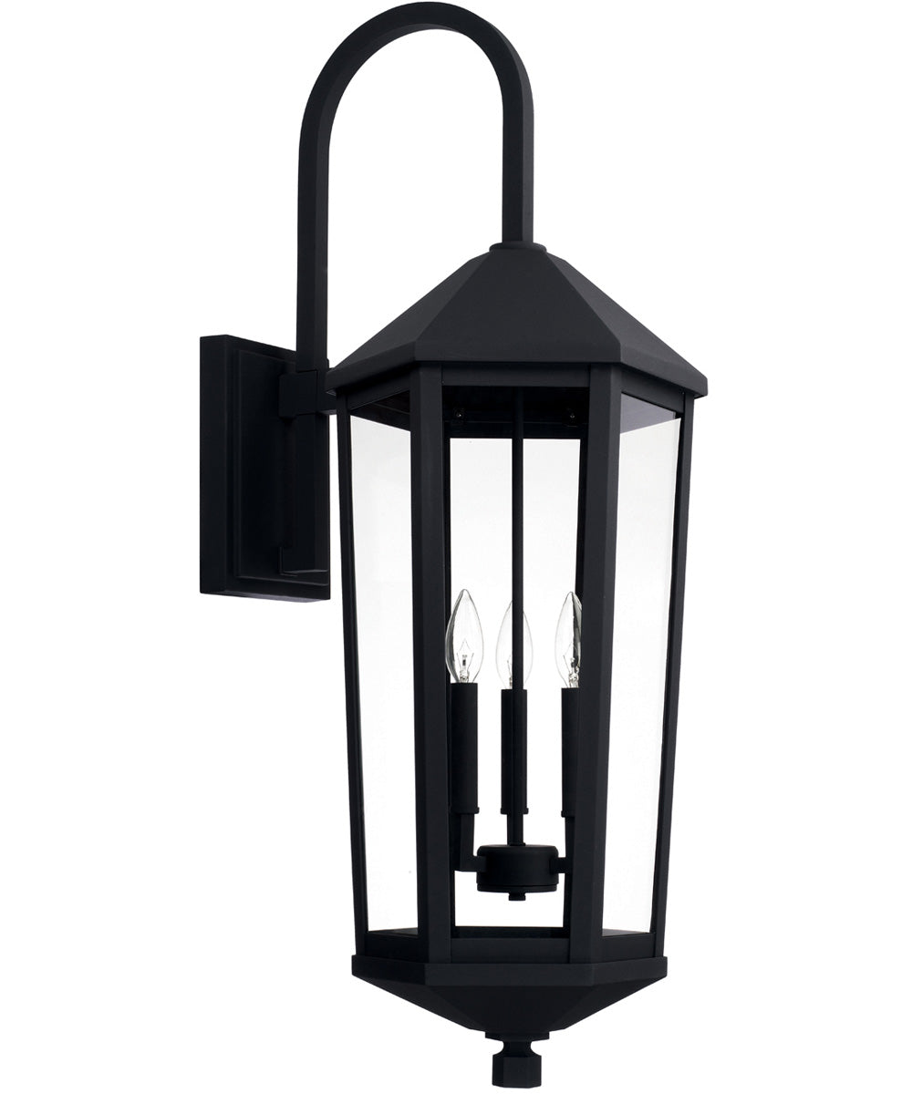 Ellsworth 3-Light Outdoor Wall Mount Rain or Shine - Black with Clear Glass