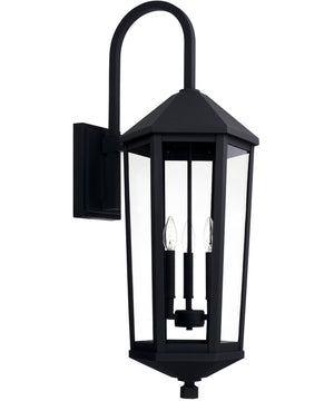 Ellsworth 3-Light Outdoor Wall Mount In Black With Clear Glass