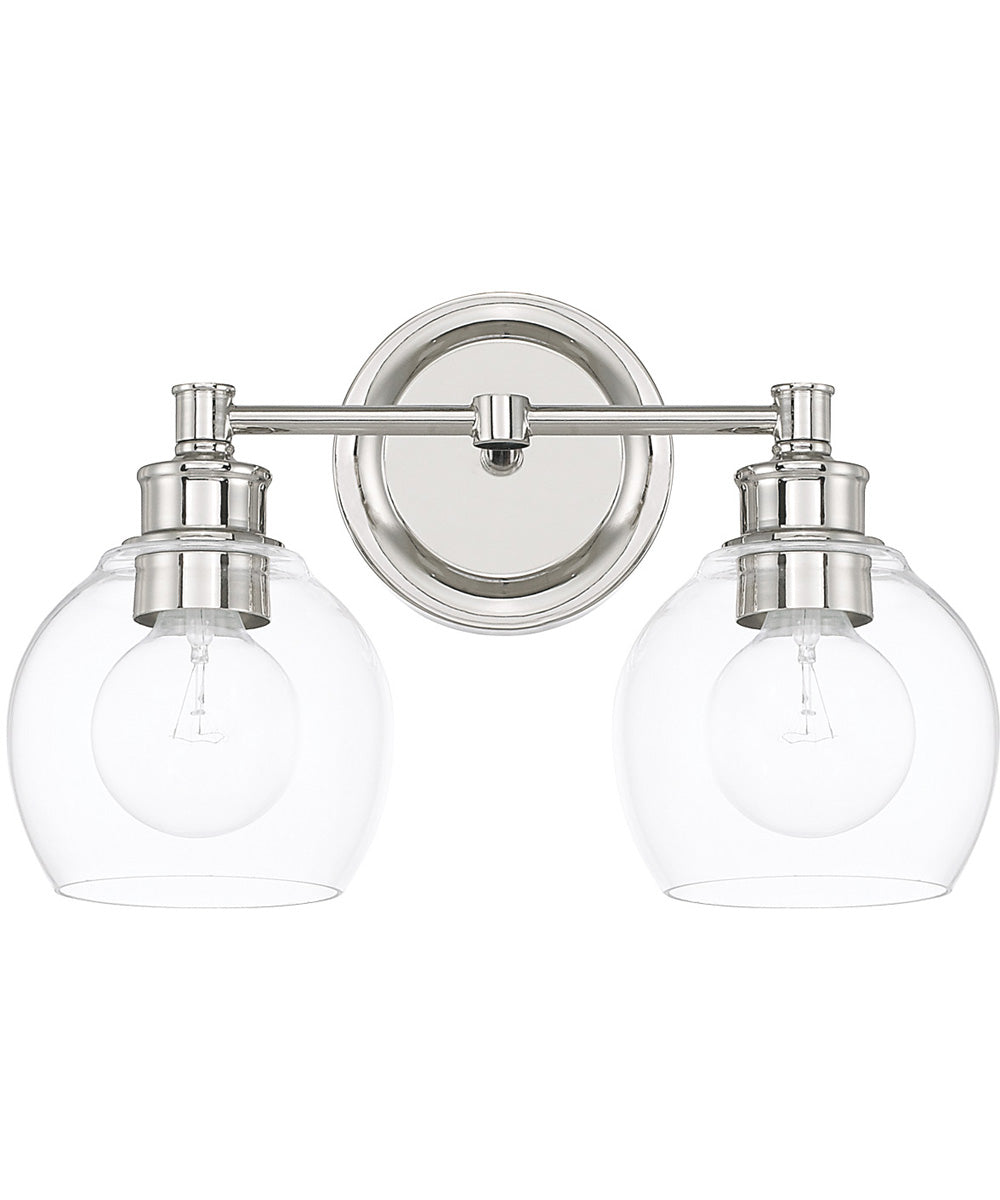 Mid-Century 2-Light Vanity In Polished Nickel With Clear Glass