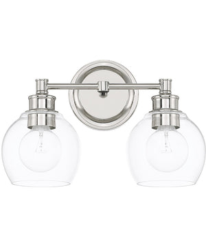 Mid-Century 2-Light Vanity In Polished Nickel With Clear Glass