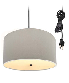 2 Light Swag Plug-In Pendant 16"w Light Oatmeal Linen Drum with Diffuser, Black Cord