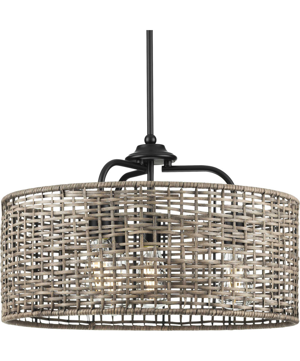 Lavelle 4-Light Mocha finish Rattan Hanging Pendant Light Matte Black