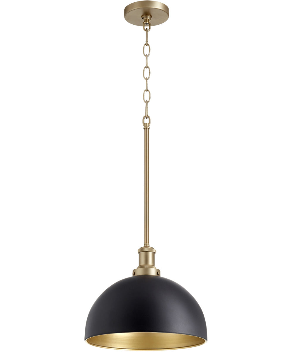 12"W 1-light Pendant Noir w/ Aged Brass