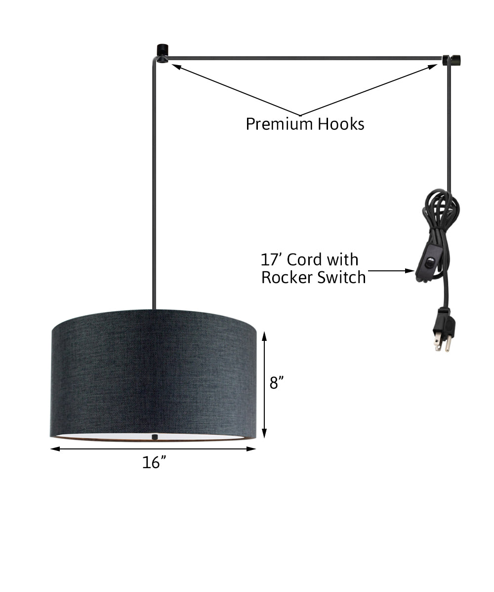 16"W 2 Light Swag Plug-In Pendant  Granite Gray with Diffuser Black Cord