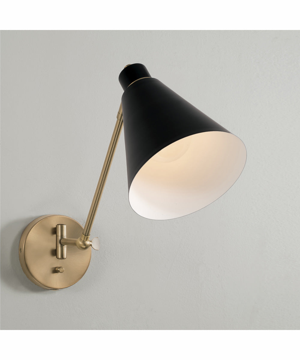 Bradley 1-Light Plug In Sconce Aged Brass and Black, 7"W