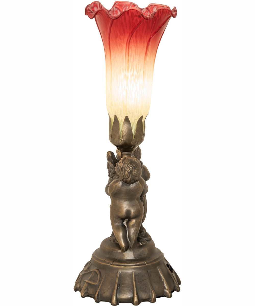 13" High Seafoam/Cranberry Tiffany Pond Lily Twin Cherub Accent Lamp