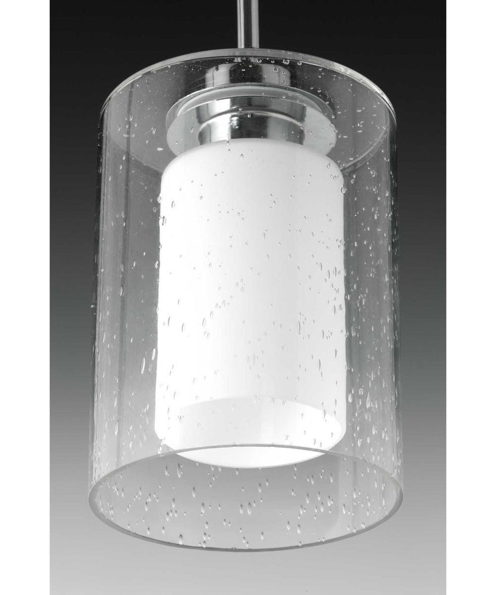 Double Glass 1-Light Etched White Inside/Seeded Glass Outside Glass Farmhouse Pendant Light Polished Chrome