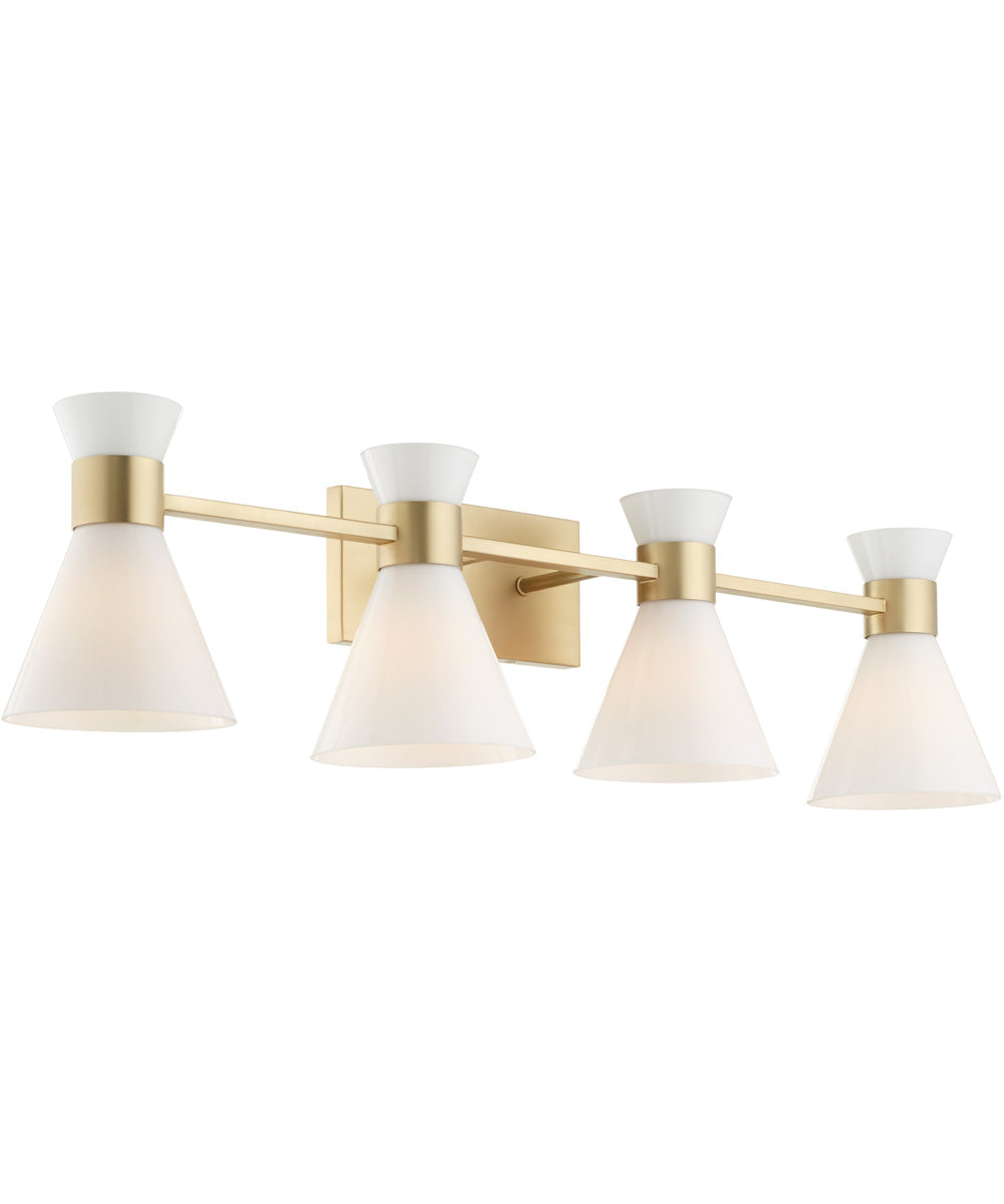 Beldar 4-light Bath Vanity Light Aged Brass w/ Gloss Opal