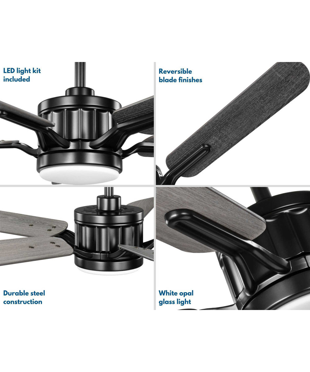 Claret 5-Blade Reversible Distressed Ebony/Grey Weathered Wood 54-Inch LED Transitional Ceiling Fan Black