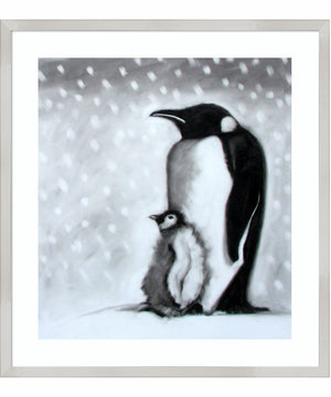 Father and Son Penguins by Paul Powis Wood Framed Wall Art Print (23  W x 25  H), Svelte Silver Frame