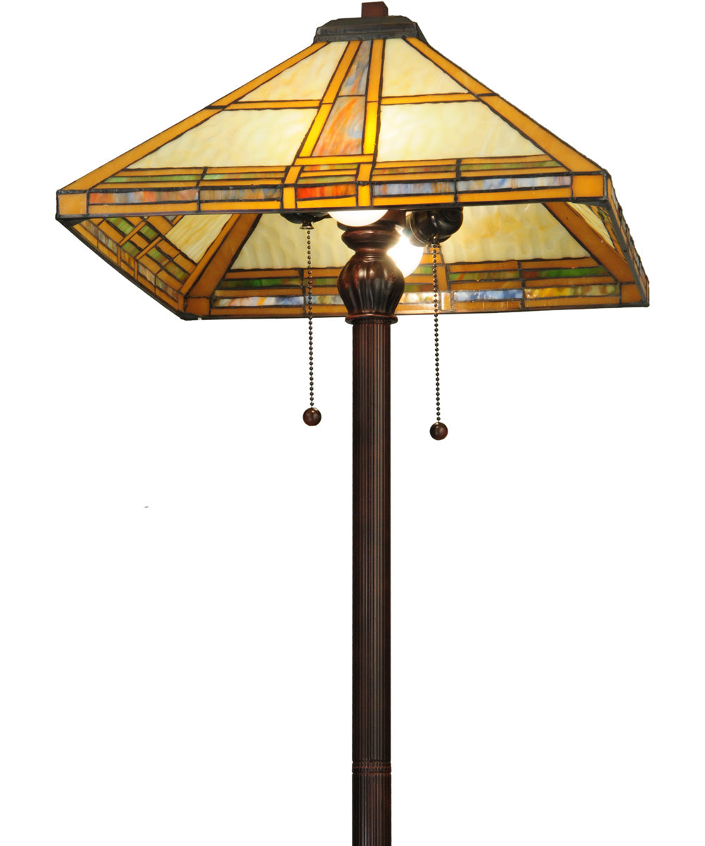62"H Prairie Straw  2-Light Tiffany Floor Lamp Brown