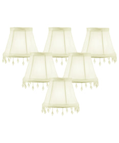 4"W x 5"H Set of 6 Candelabra Stretch Eggshell with Liner Clear Beads