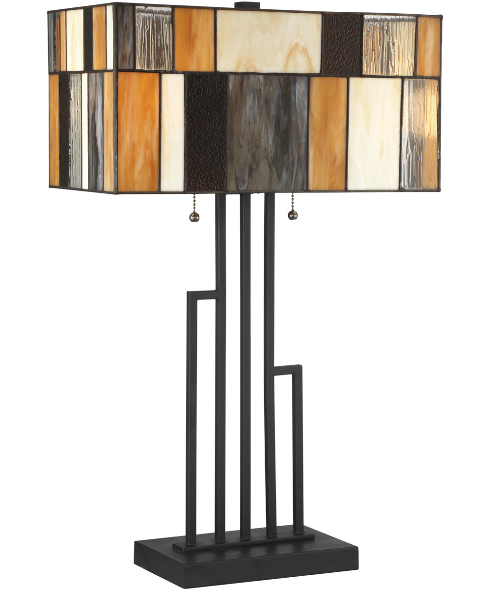Concertina 2-Light Table Lamp Matt Black/Tiffany Shade