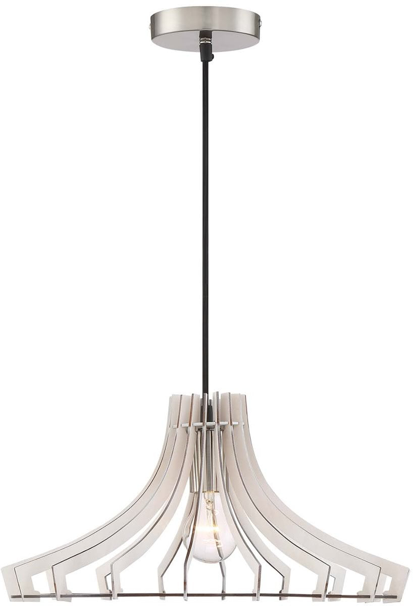 17"W Wood 1-Light  Pendant  White