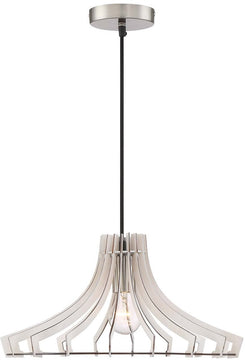 17"W Wood 1-Light  Pendant  White