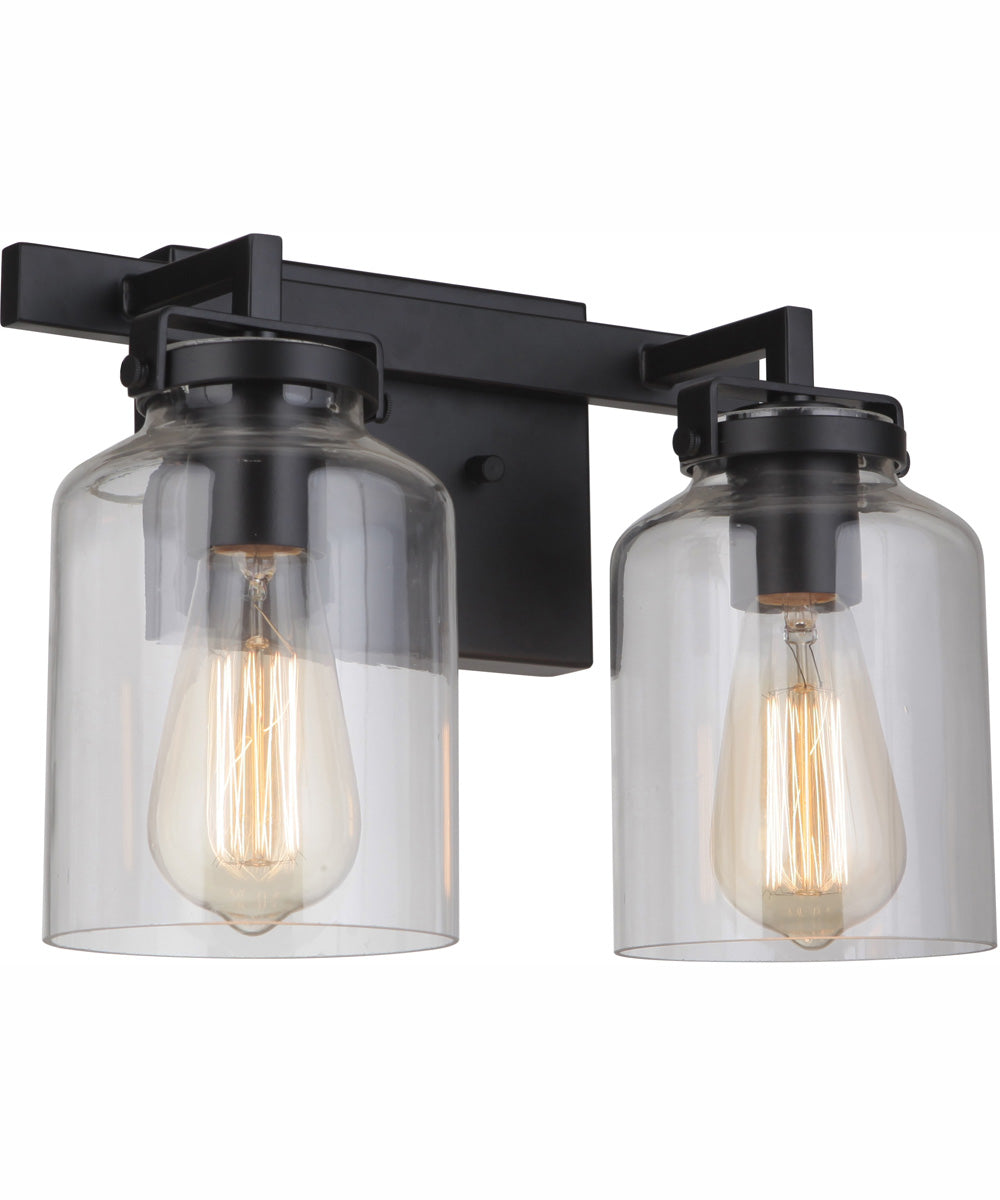 Foxwood 2-Light Vanity Flat Black/Dark Teak