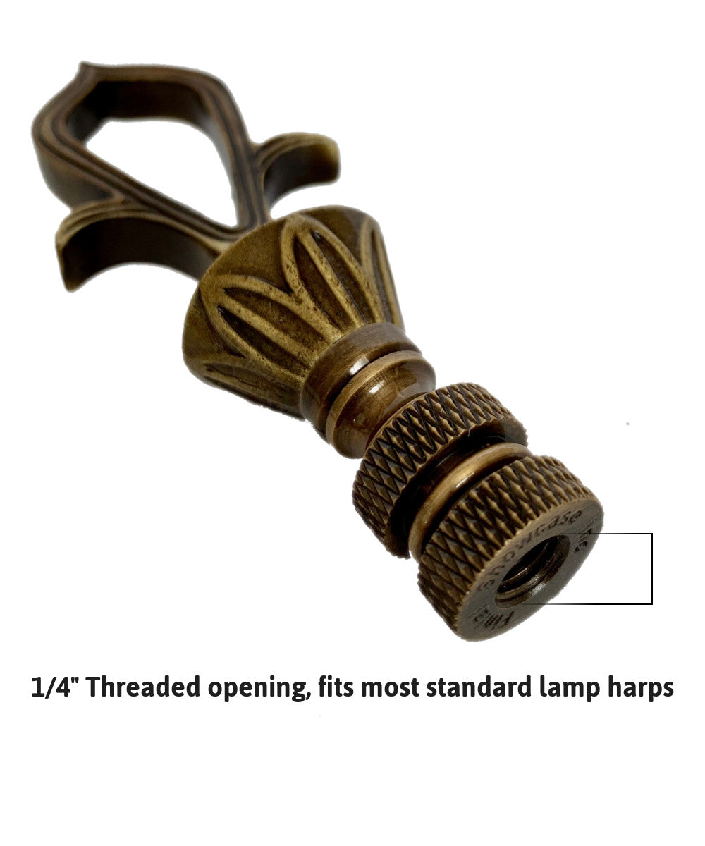 Antique Metal Reeded Loop Lamp Finial with Antiqued Brass Base 3.25"h