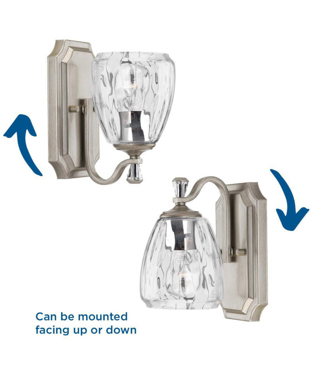 Anjoux 1-Light Clear Water Glass Luxe Bath Vanity Light Silver Ridge