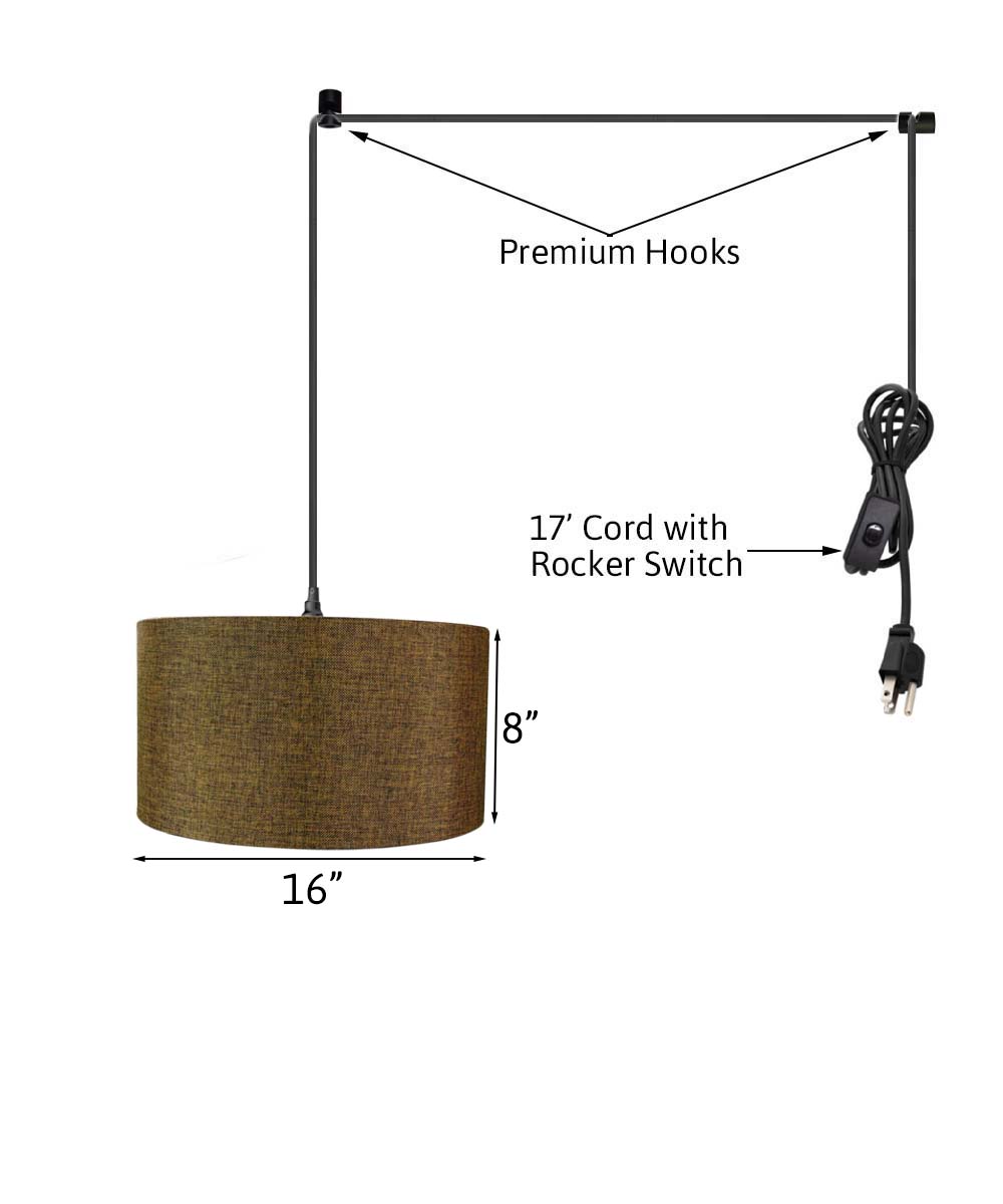 1-Light Plug In Swag Pendant Ceiling Light Chocolate Burlap Shade