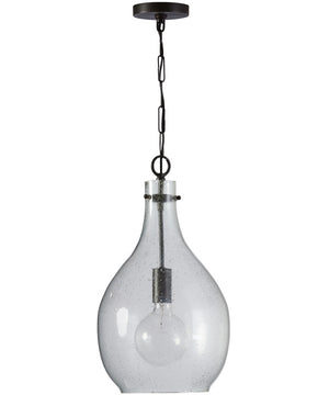 1-Light Pendant In Pewter With Recycled Seeded Glass