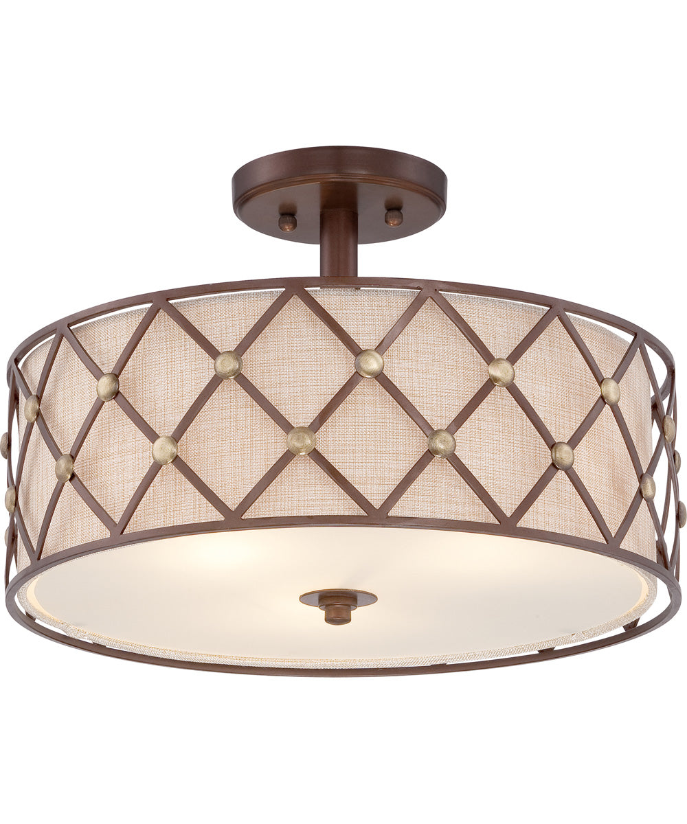 Brown Lattice Large 3-light Semi Flush Mount Copper Canyon