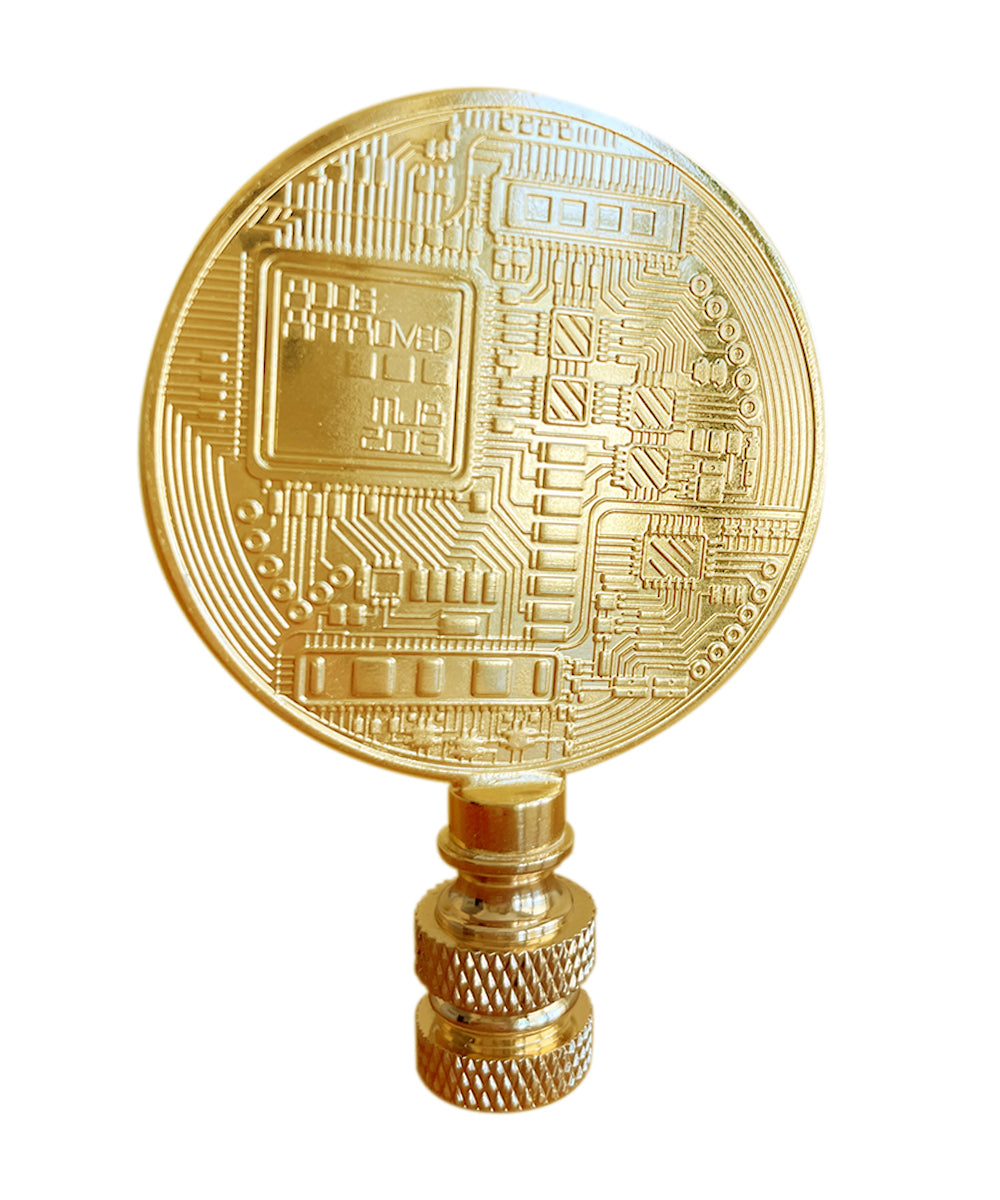 2.75"H Bitcoin Token Icon Polished Brass Finish Lamp Finial