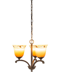10 Inch W Garden Leaf 3-Light Hand Painted Art Glass Chandelier