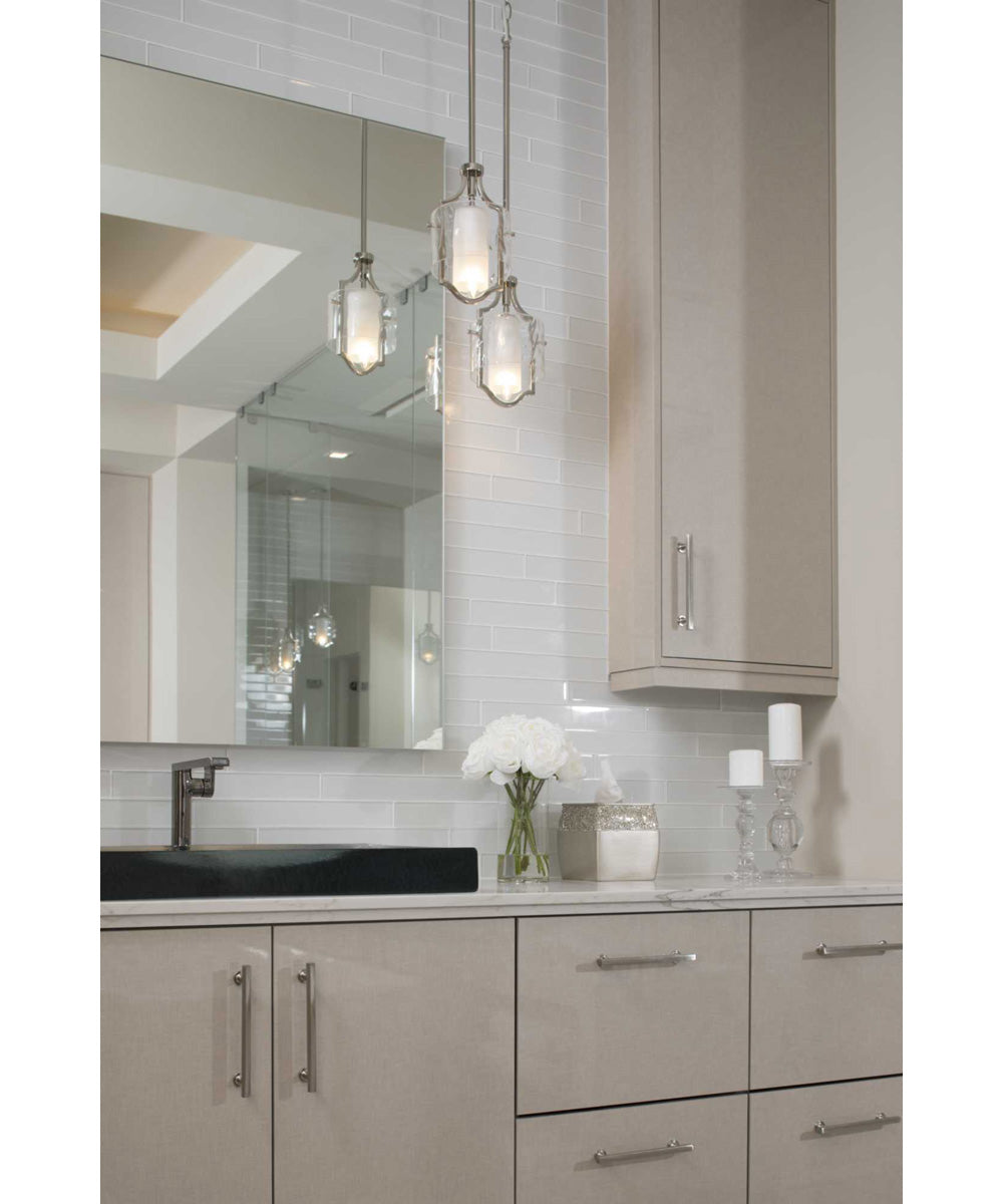 Caress 1-Light Clear Water Glass Luxe Mini-Pendant Light Polished Nickel