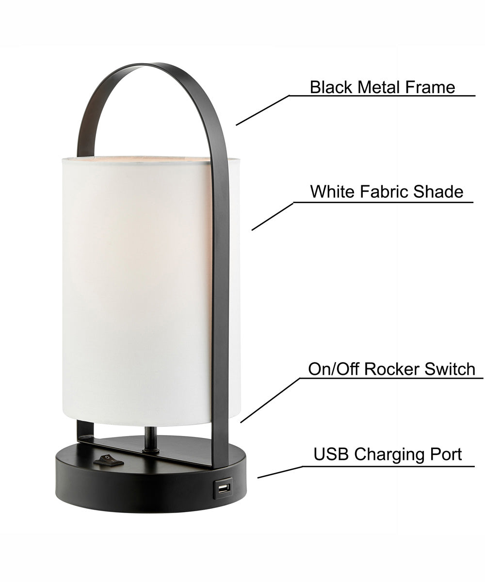 Obelia 1-Light 2 Pack-Table Lamp Black/Fabric Shade With Usb