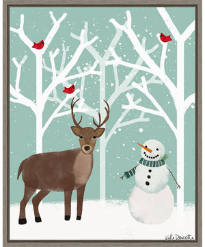 Framed Snowman and Deer by Katie Doucette Canvas Wall Art Print (23  W x 28  H), Sylvie Greywash Frame