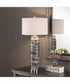 33"H 1-Light Table Lamp Ceramic and Crystal in Dark Gray and Cream and Espresso with a Round Drum Shade