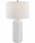 27"H 1-Light Table Lamp Ceramic in White and Brushed Nickel with a Round Shade