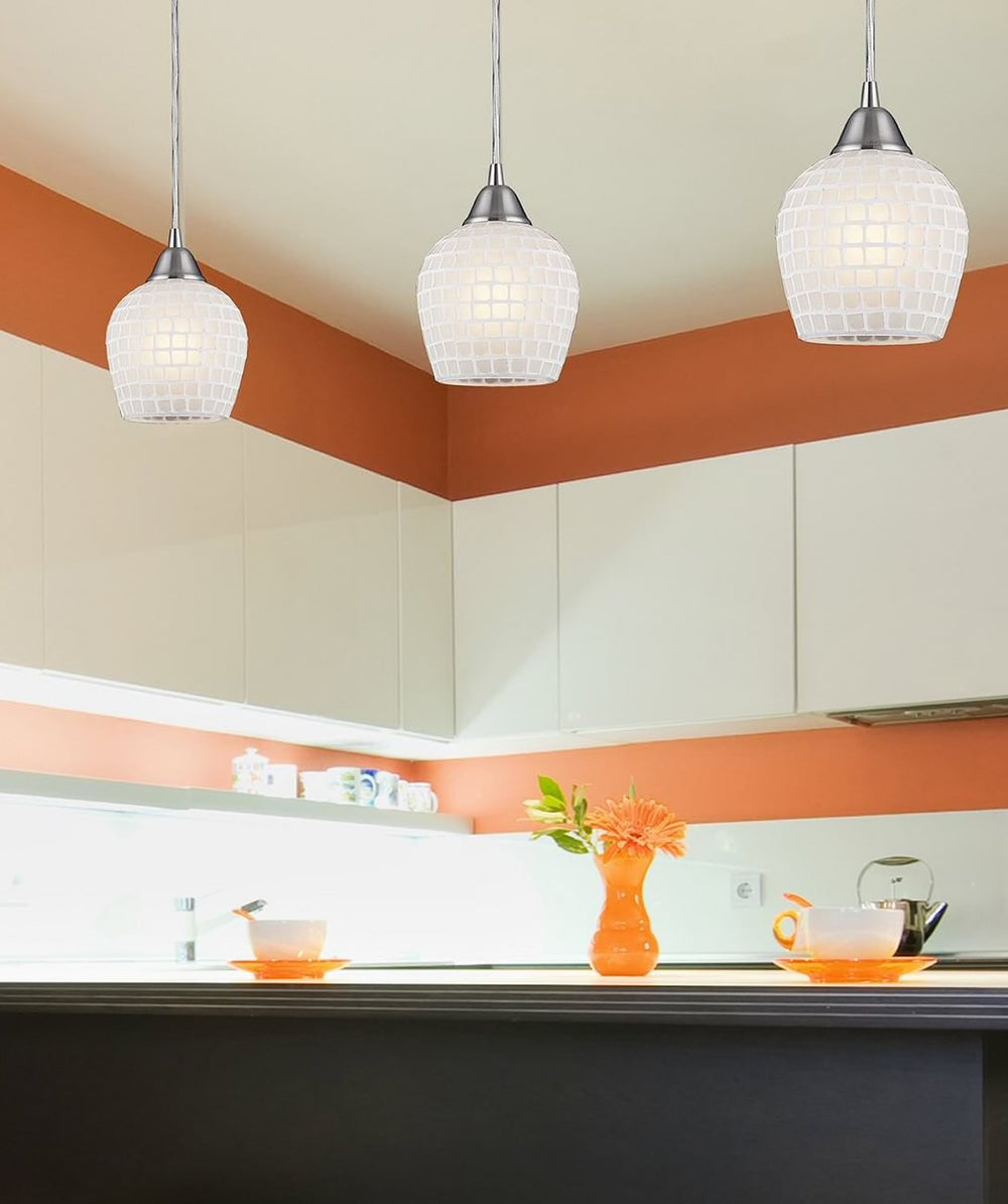 5"w Fusion 1-Light Pendant Satin Nickel/White Mosaic