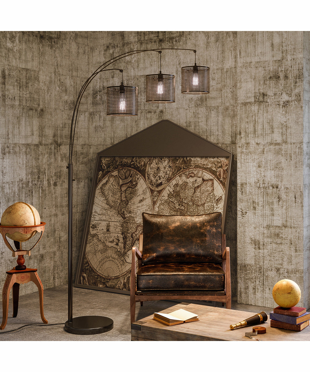 Hamilton 3-Light 3-Light Arch Lamp Black/Mesh Metal Shade