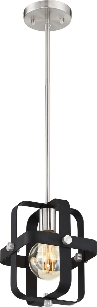 8"W Prana 1-Light Pendant Matte Black / Brushed Nickel