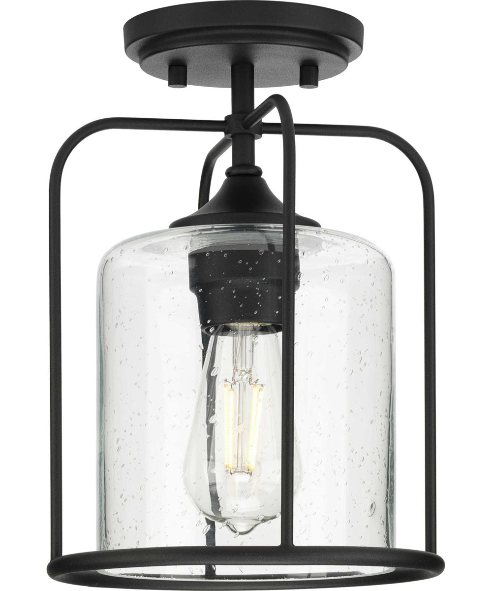 Watch Hill  1-Light Clear Seeded Glass Farmhouse Semi-Flush Light Textured Black