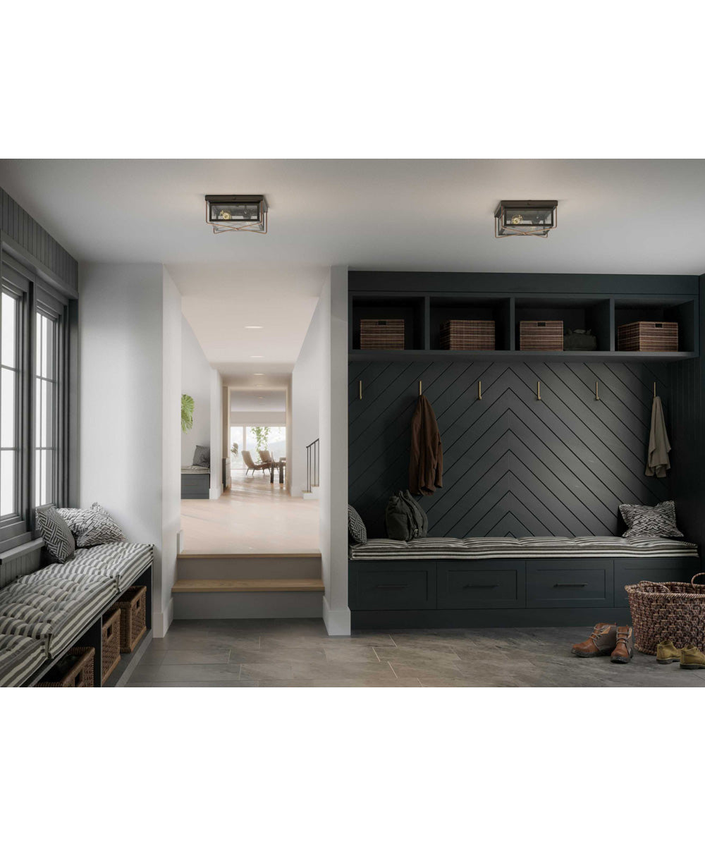 Barlowe 2-Light Clear Seeded Glass Farmhouse Style Flush Mount Ceiling Light Antique Bronze