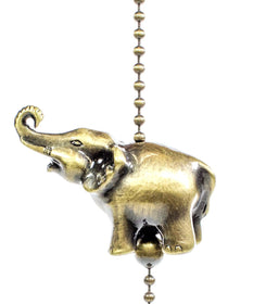 Elephant Antique Metal Ceiling Fan Pull, 2"h with 12" Antiqued Brass Chain