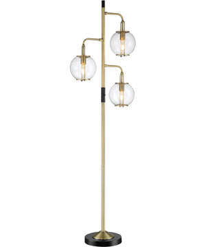 Kaira 3-Light 3-Light Floor Lamp Black/Antique Brass/Clear Glass