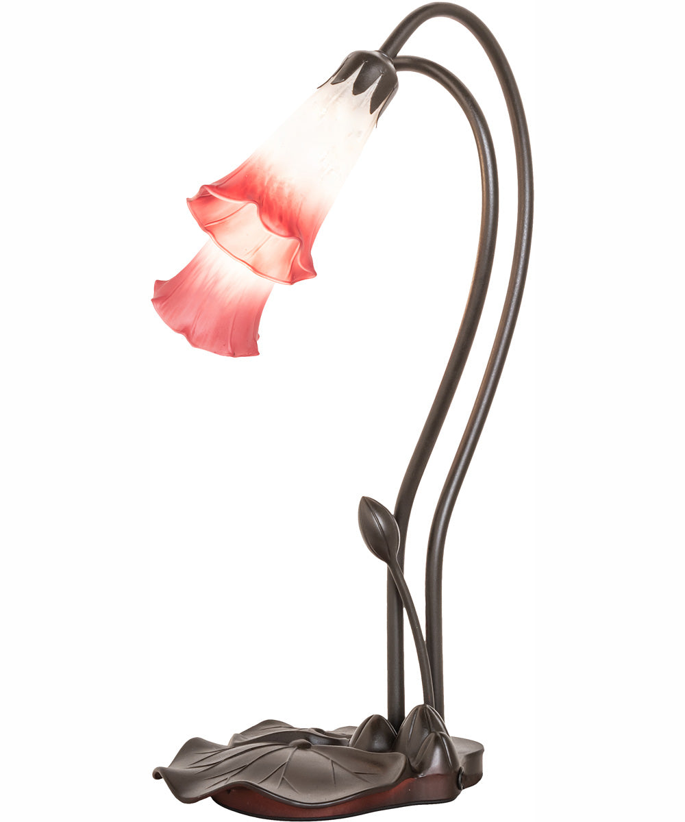 16" High Pink/White Tiffany Pond Lily 2 Light Accent Lamp