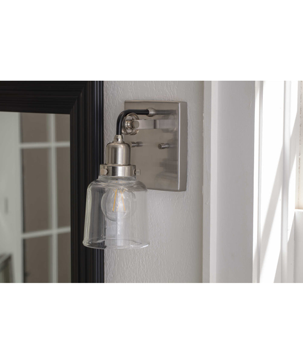 Rushton 1-Light Clear Glass Farmhouse Bath Vanity Light Brushed Nickel