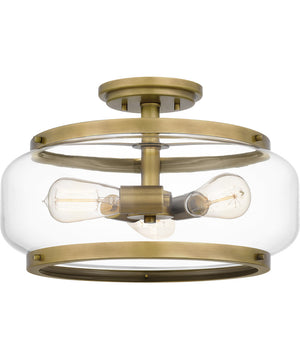 Tapley 3-light Semi Flush Mount Weathered Brass