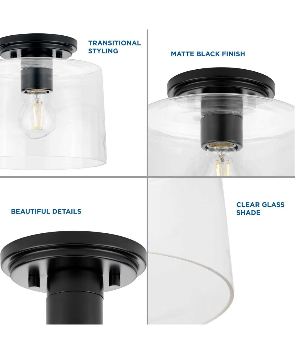 Adley  1-Light Clear Glass New Traditional Flush Mount Light Matte Black