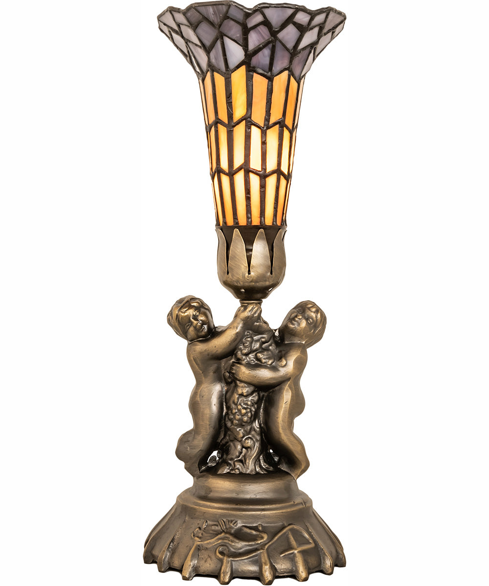 13" High Stained Glass Pond Lily Twin Cherub Accent Lamp