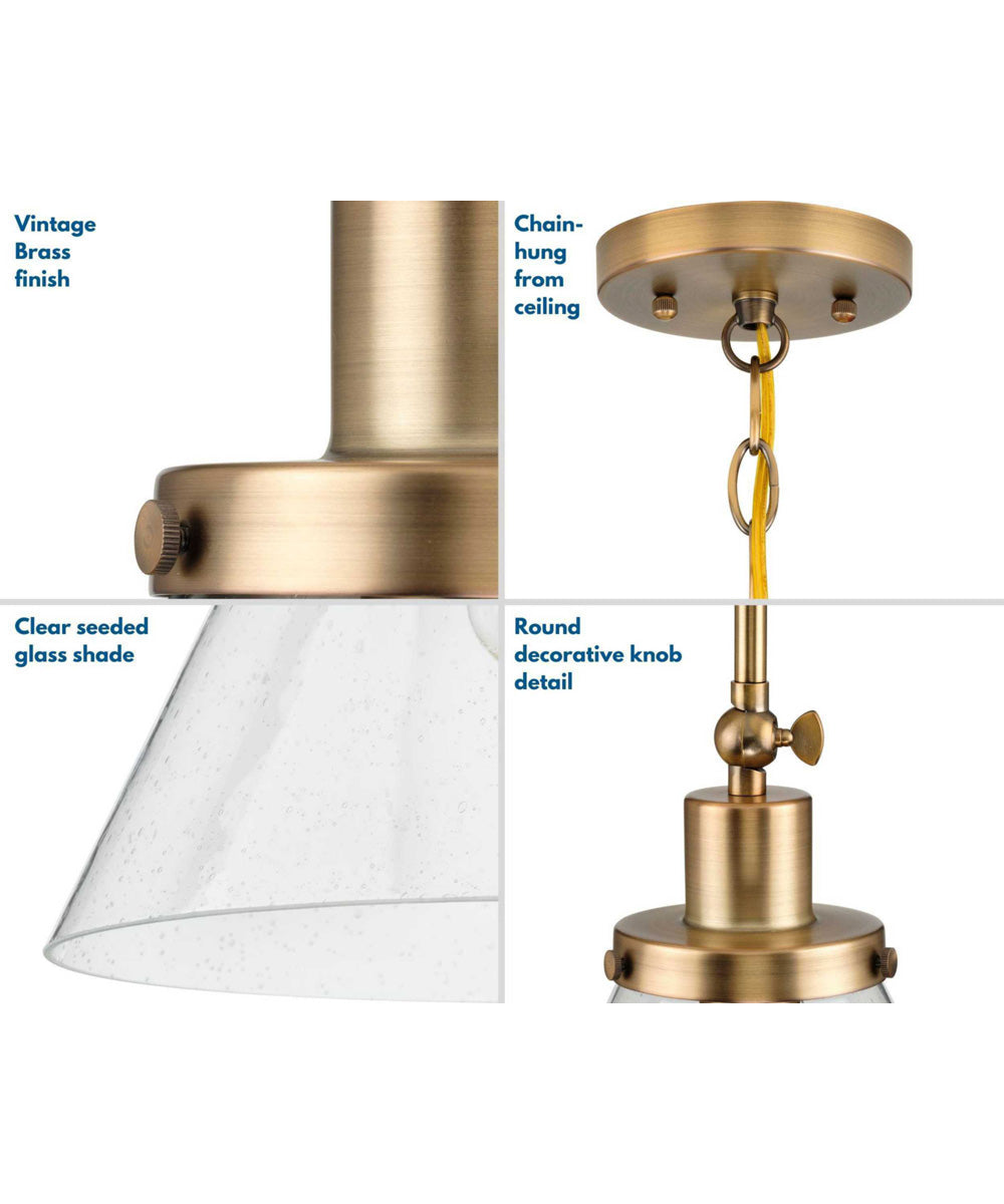 Hinton 1-Light Seeded Glass Vintage Style Hanging Pendant Light Vintage Brass